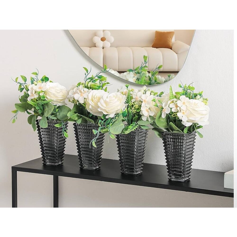 Set of 4 Black Crystal Bud Vases